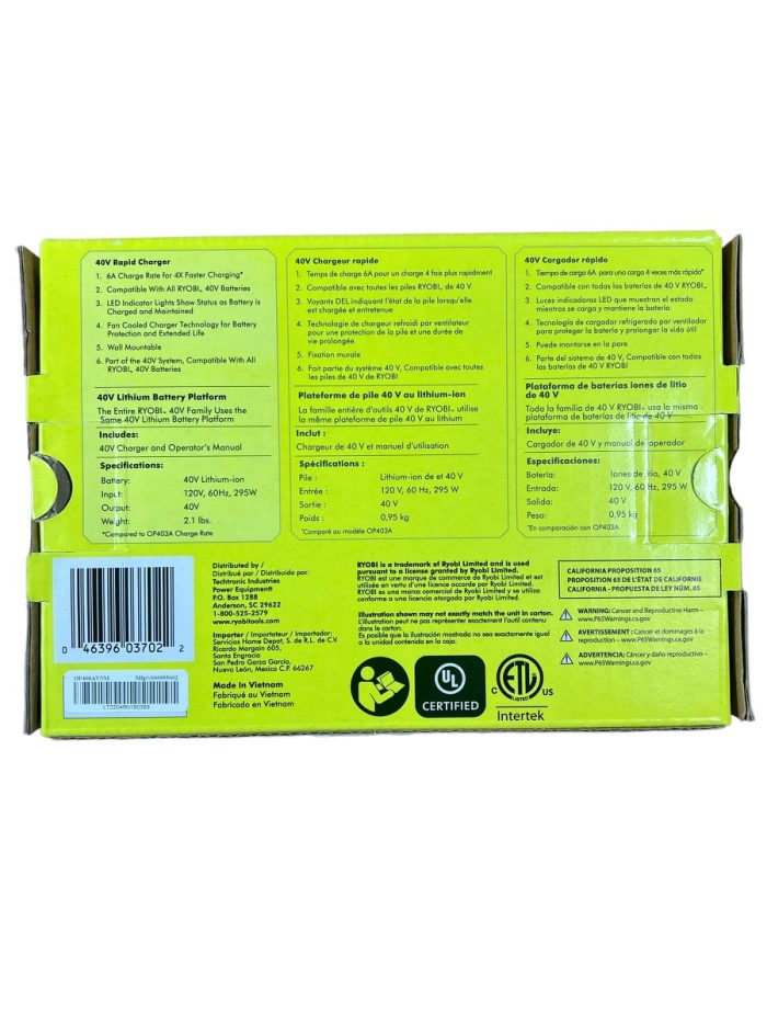 Ryobi 40V Rapid Charger